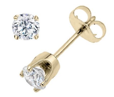 Push back stud Earrings in 14K YG with 4-prong set USA certified I/SI2 round diamonds.  D0.80ct.t.w.