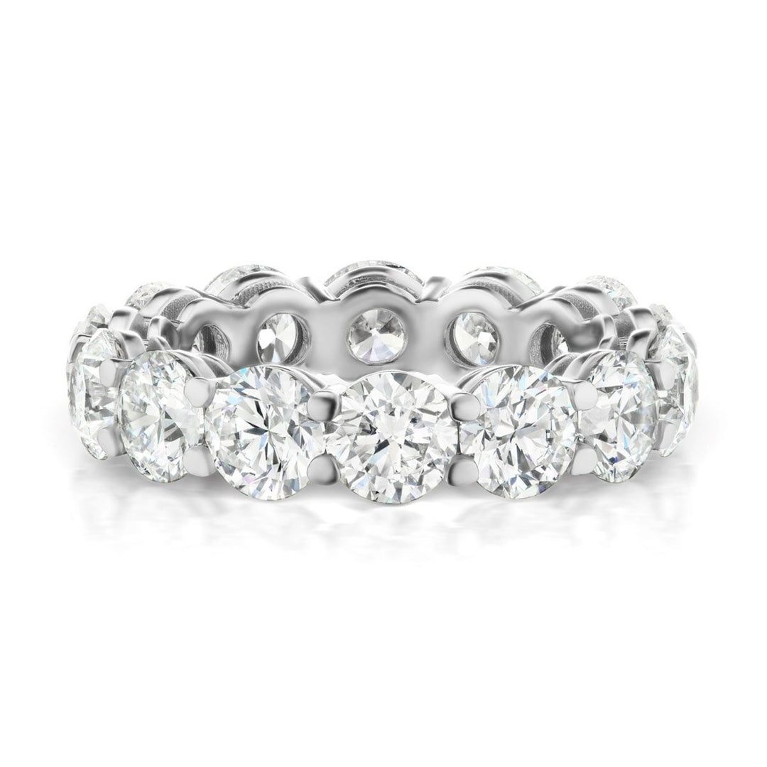 Eternity band in platinum with shared prong set (14) round diamonds.  D5.72ct.t.w.  Size 5.5