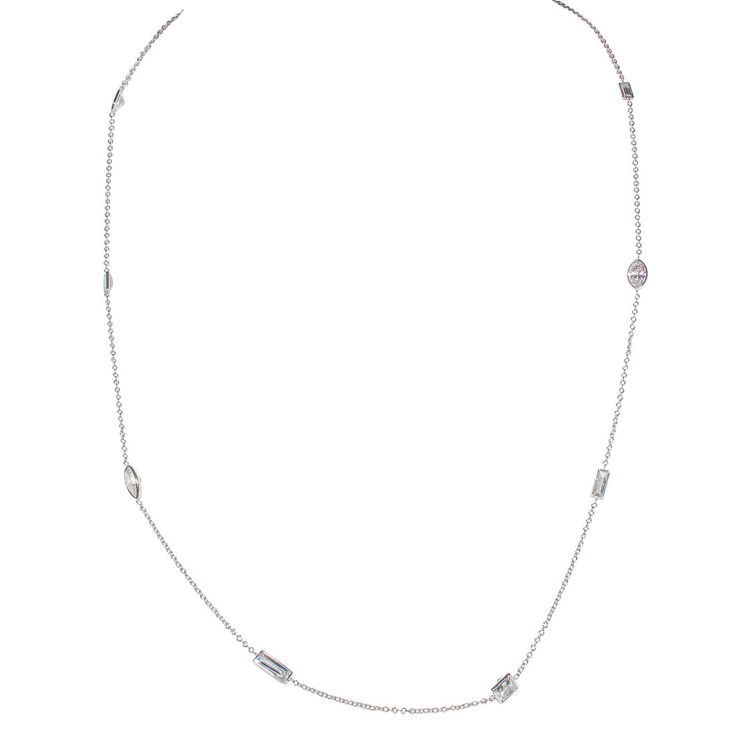 20"" Diamonds by the yard necklace in 18K WG with bezel set princess, radiant, baguette, pear shape, & marquise diamonds.  D3.32ct.t.w.
