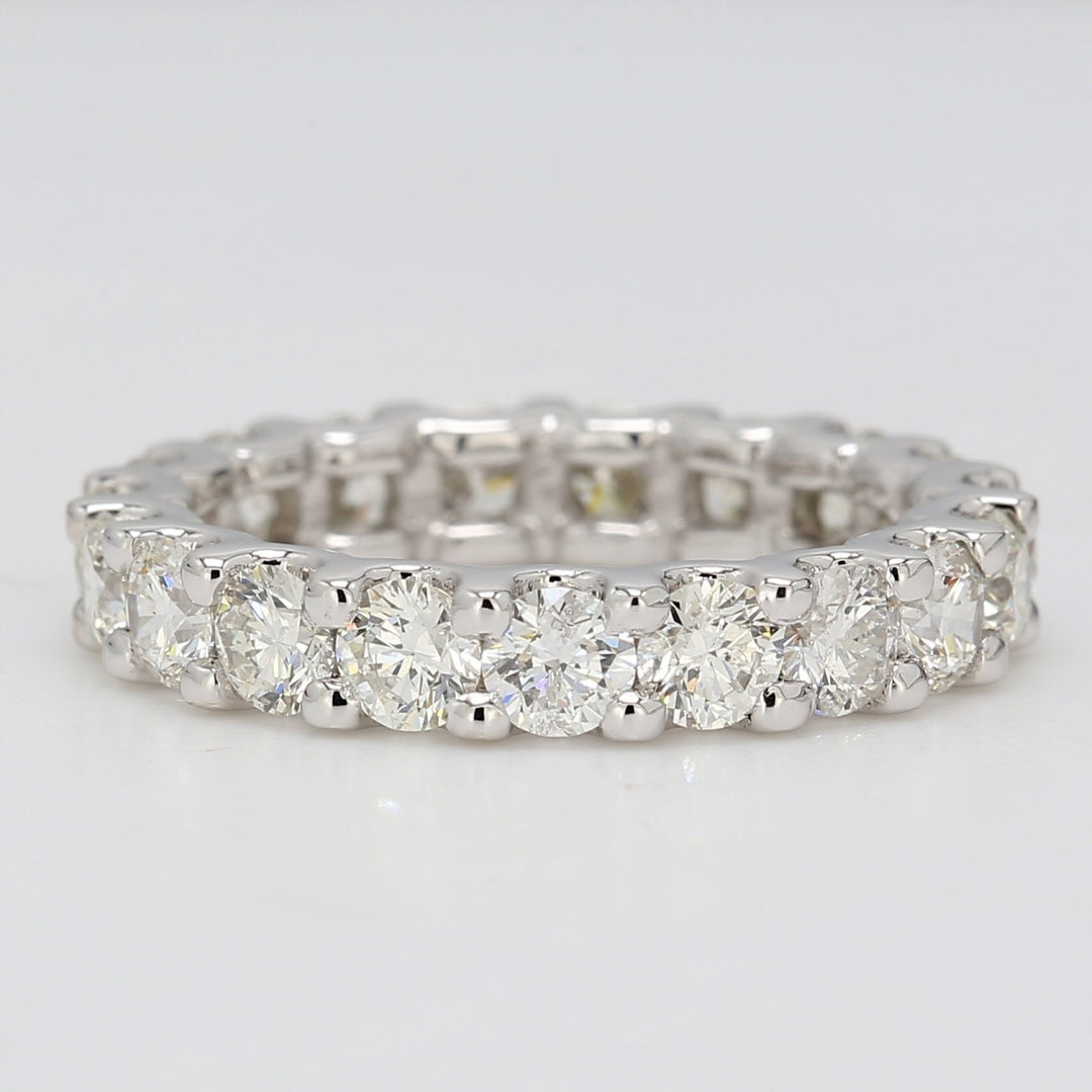 Eternity band in platinum with U-prong set (19) round diamonds.  D2.26ct.t.w.  Size 4