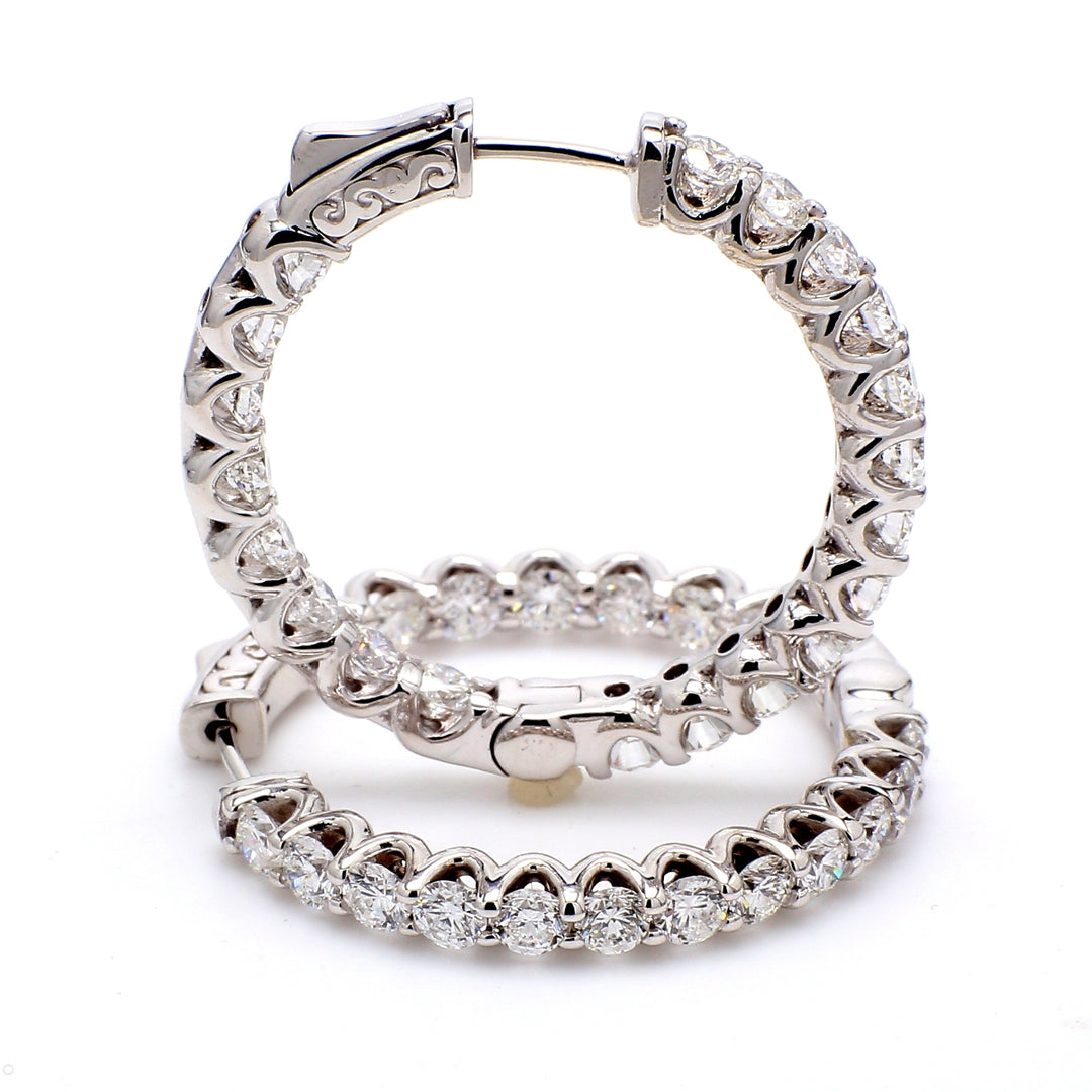 1"" Inside out hoop earrings with U-prong set (42) round diamonds & with special spring lock.  D2.14ct.t.w.