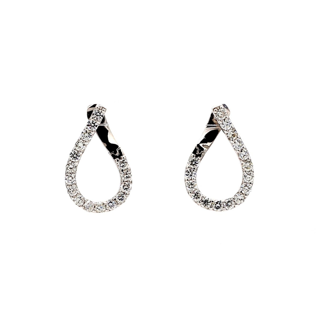 J-shaped huggy earring with shared prong set (32) round diamonds.  D1.41ct.t.w.