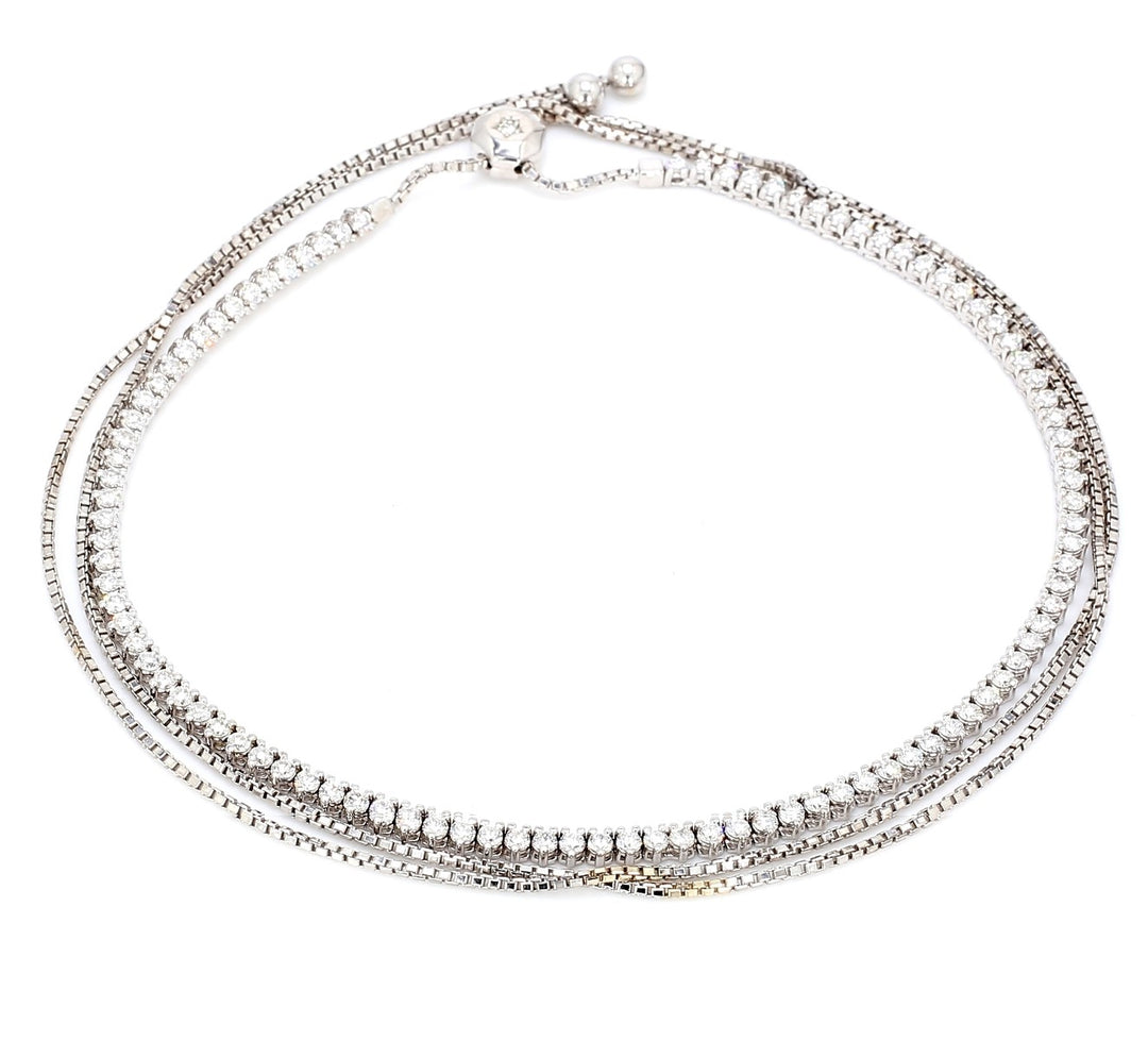 Fancy adjustable necklace with bezel & 3-prong set round diamonds.  D3.32ct.t.w.