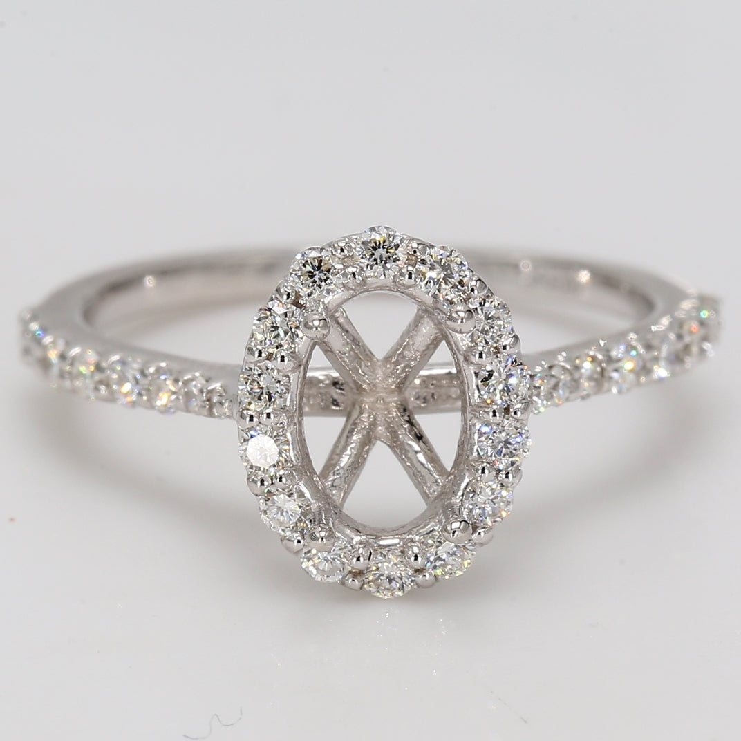 Halo semi-mount with U-prong set round diamonds.  D0.44ct.t.w.