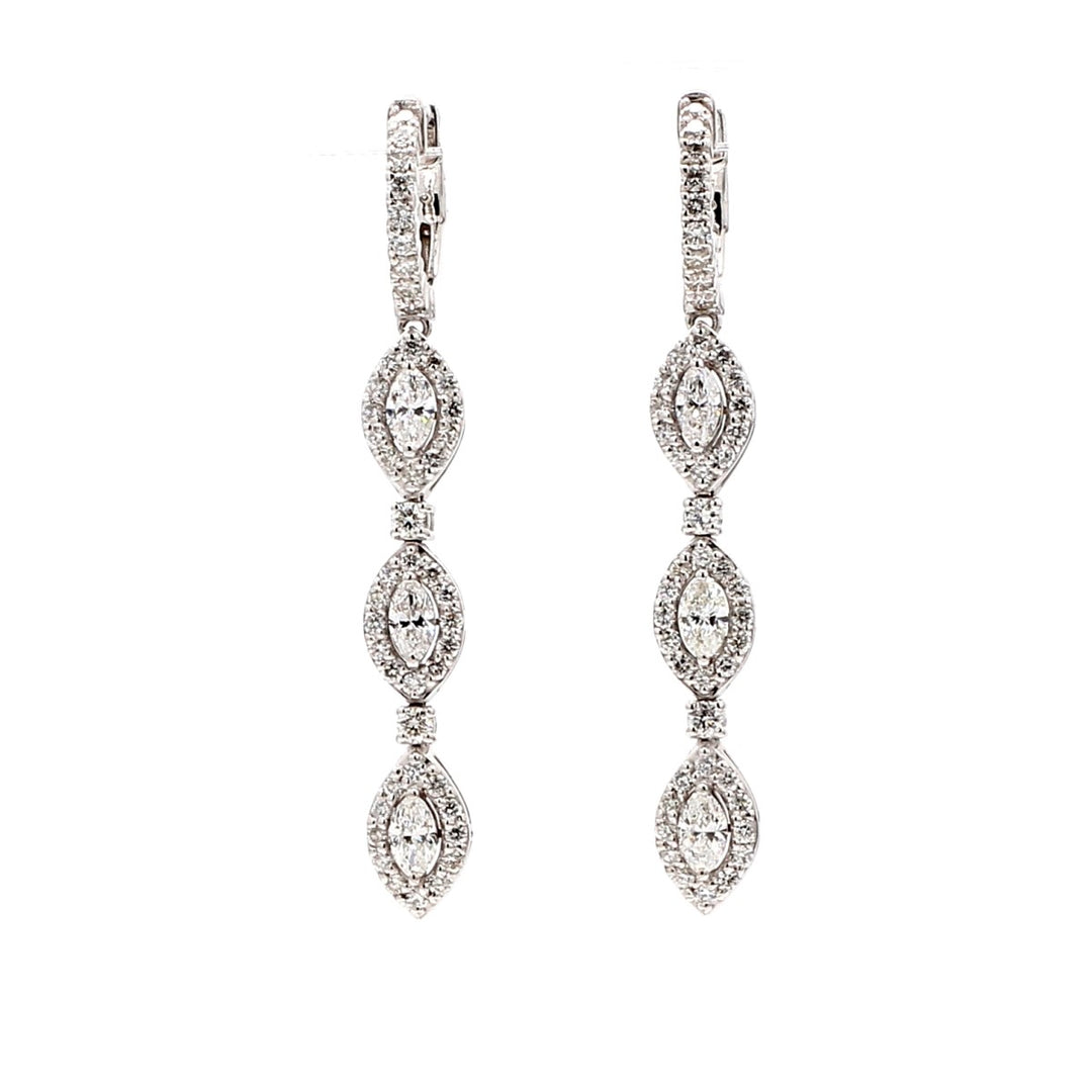 Dangling earrings with prong set marquise and round diamonds.  D1.96ct.t.w.