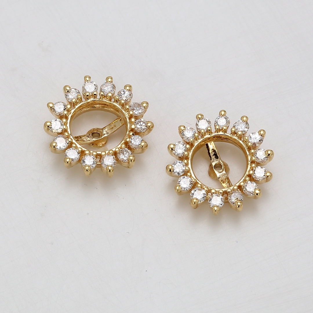Halo earring jacket in yellow gold with 3-prong set round diamonds.  D0.35ct.t.w.