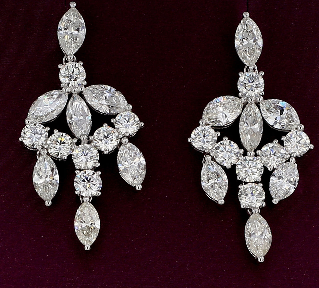 Chandelier earrings in 18K WG with prong set marquise & round diamonds.  D10.24ct.t.w.