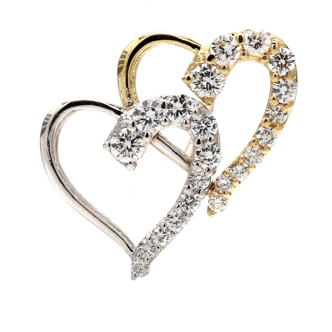 Double heart pendant in two-tone with prong set round diamonds.  D0.60ct.t.w.