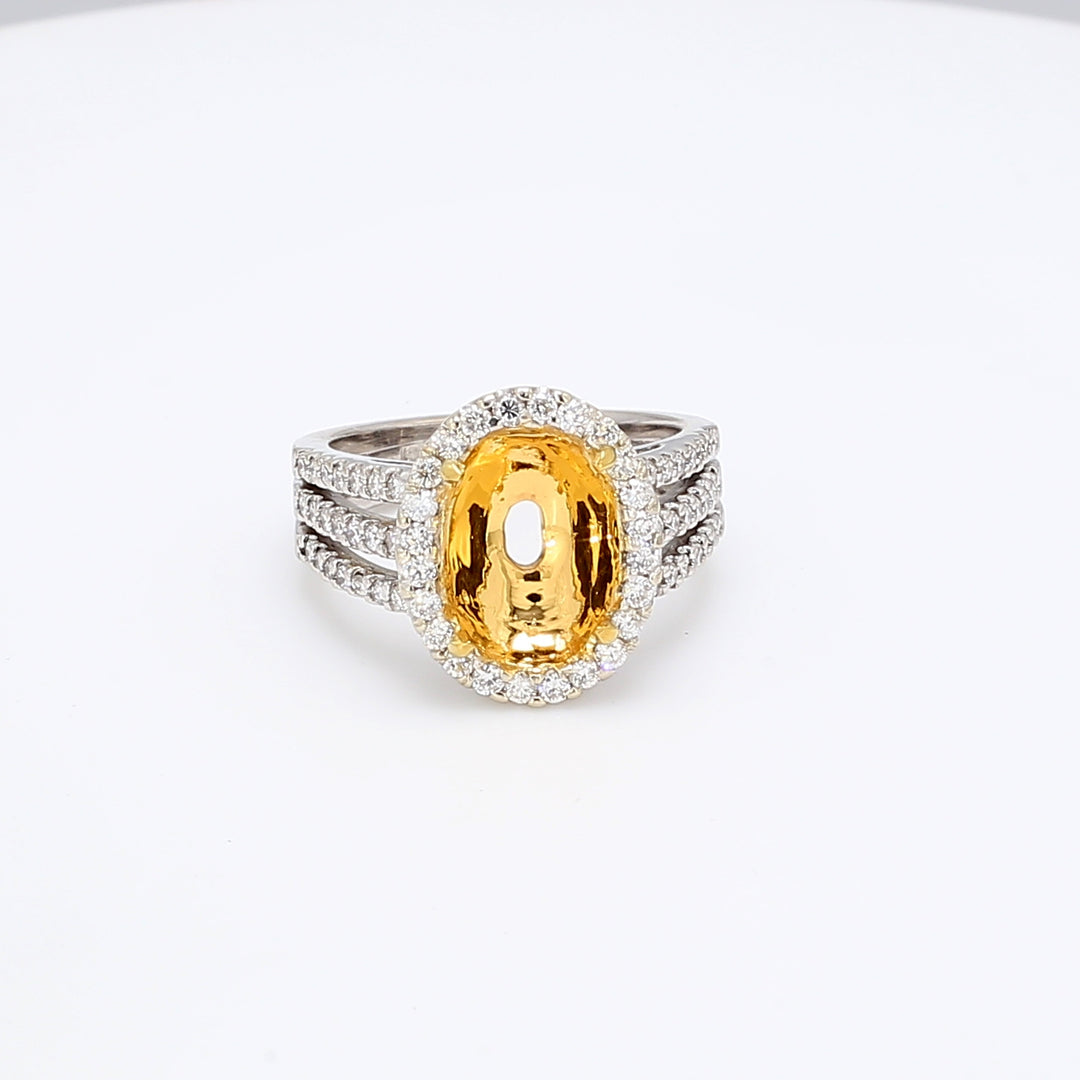 Halo 3-row shank semi-mount with french pave set round diamonds.  D0.73ct.t.w.