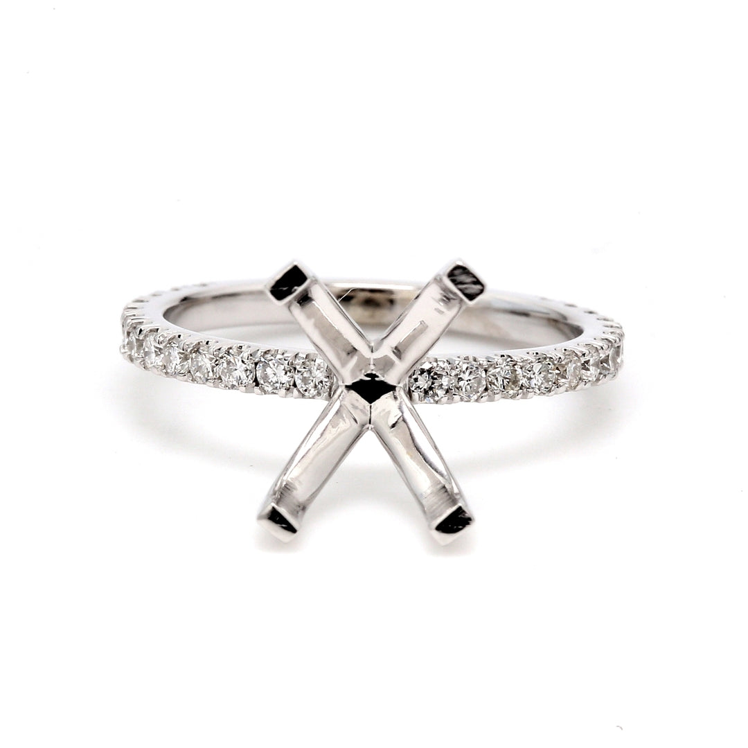 Semi-mount with U-prong set round diamonds.  D0.43ct.t.w.  Size 5