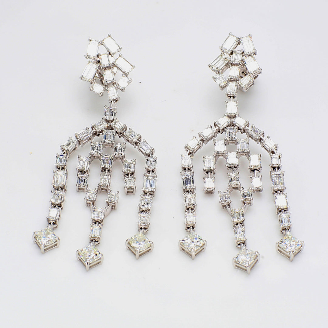 2"" Chandelier earrings in 18K WG with prong set emerald cut & princess cut diamonds.  D9.89ct.t.w.