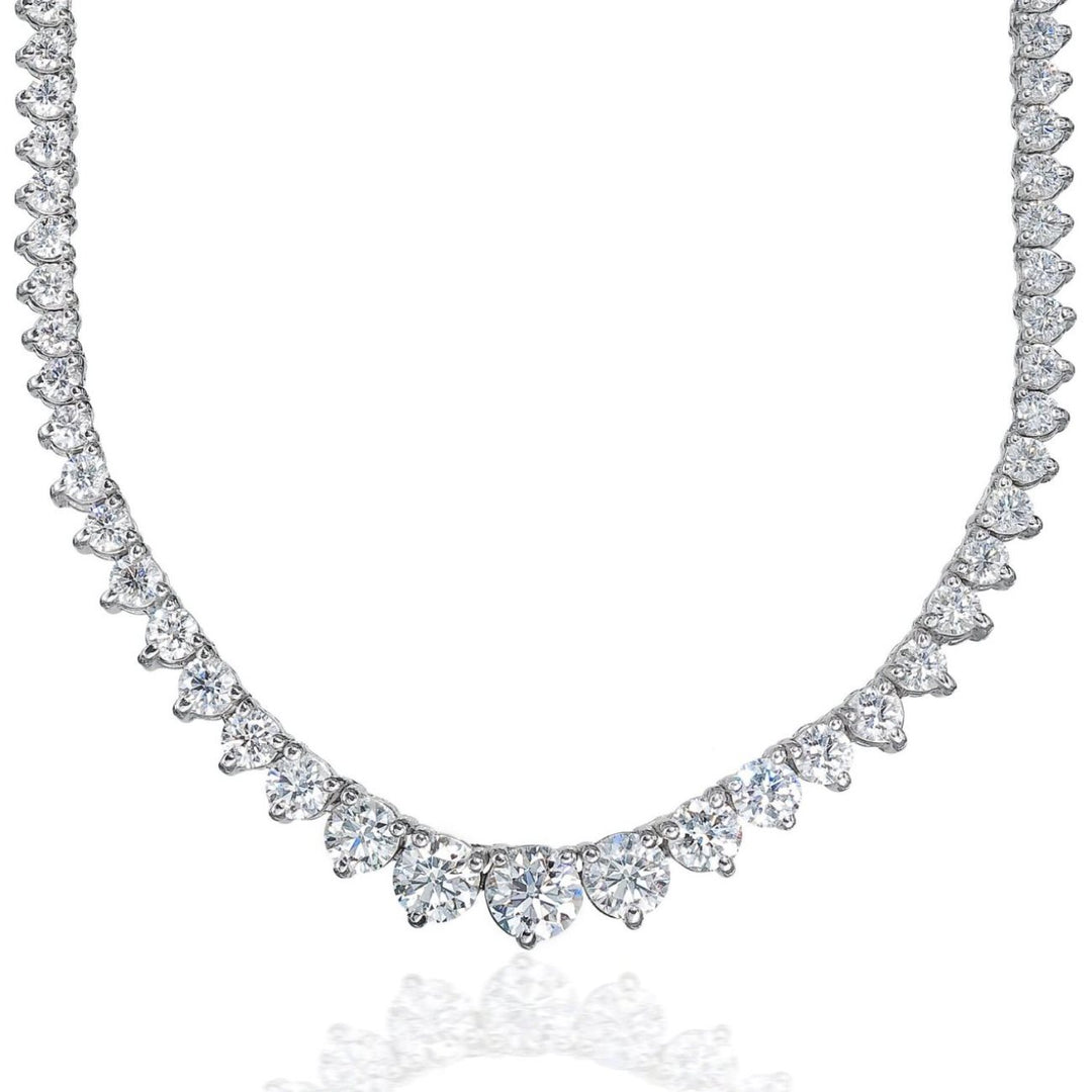 16.5"" Graduated tennis necklace with 3-prong set (110) round diamonds.  D18.29ct.t.w.
