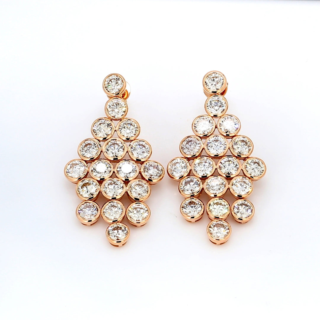 1.5"" Chandelier earrings in 18K RG with bezel set round diamonds.  D14.43ct.t.w.