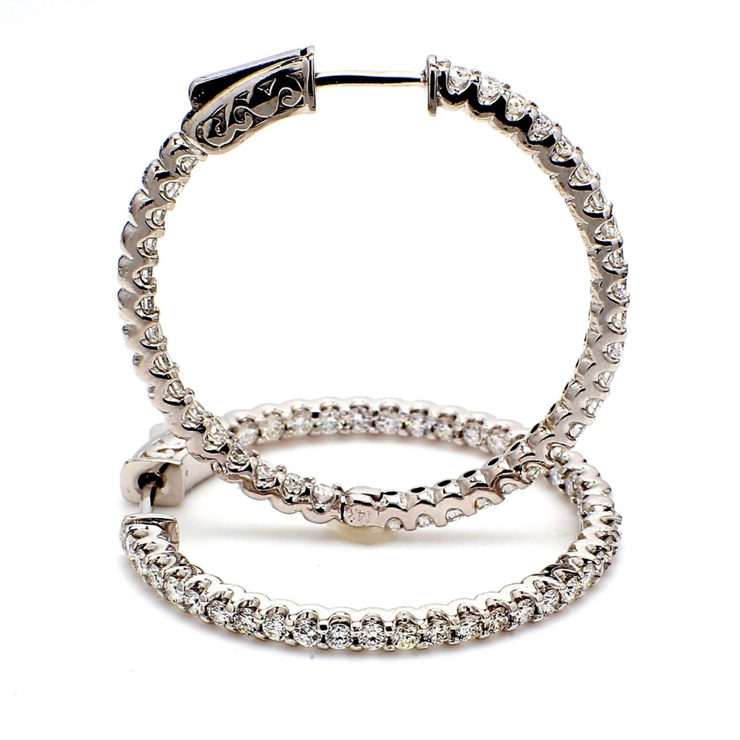 1"" Inside out hoop earrings with U-prong set round diamonds & with special spring lock.  D2.09ct.t.w.