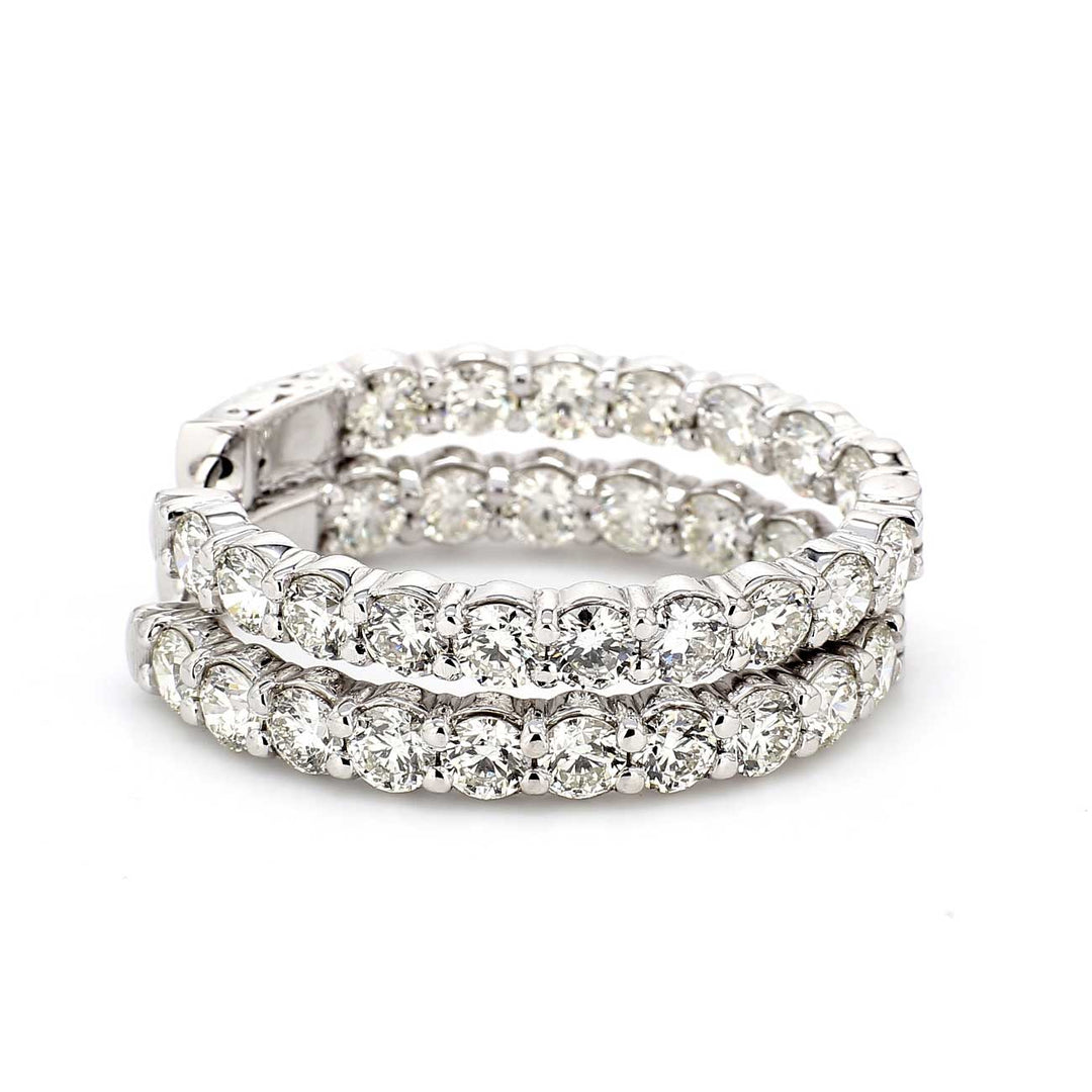 0.75"" Inside out hoop earrings with prong set (30) round diamonds & with special spring lock.  D1.50ct.t.w.