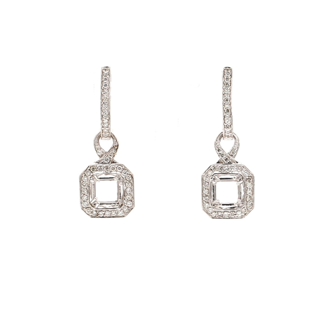 Dangling semi-mount earrings with pave set round diamonds.  D0.55ct.t.w.