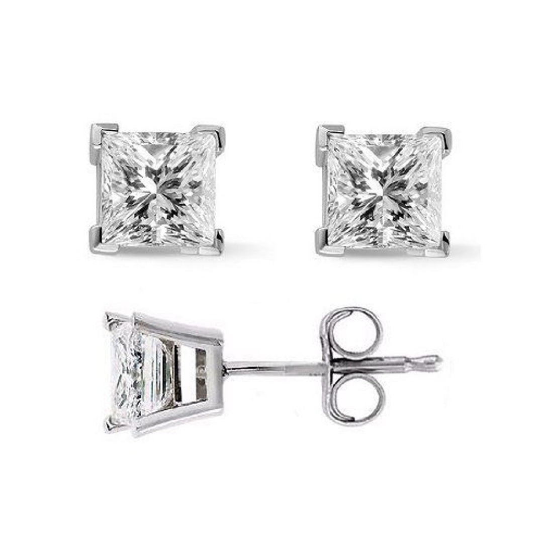 Push back stud earrings with V-tip prong set G-H/VS princess cut diamonds.  D1.50ct.t.w.
