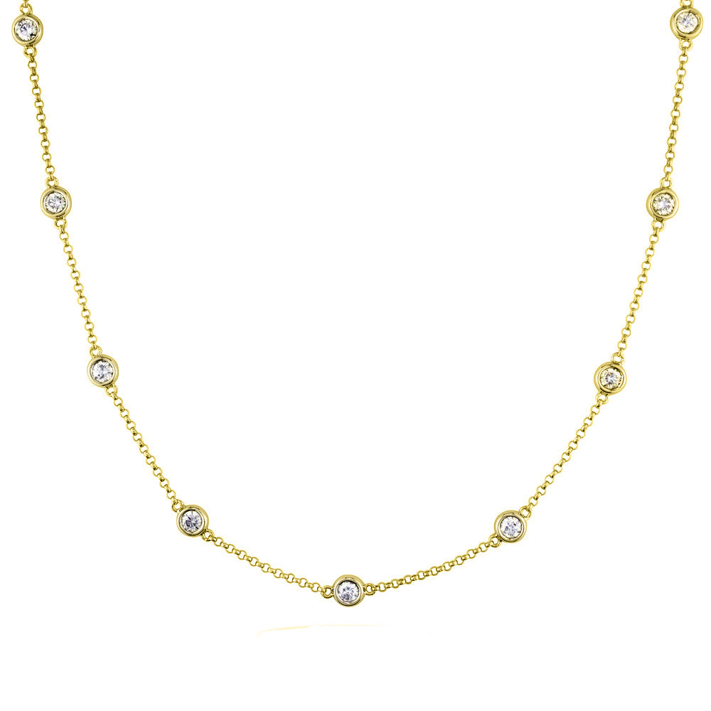 16"" Diamonds by the yard necklace in yellow gold with bezel set round diamonds.  D1.43ct.t.w.