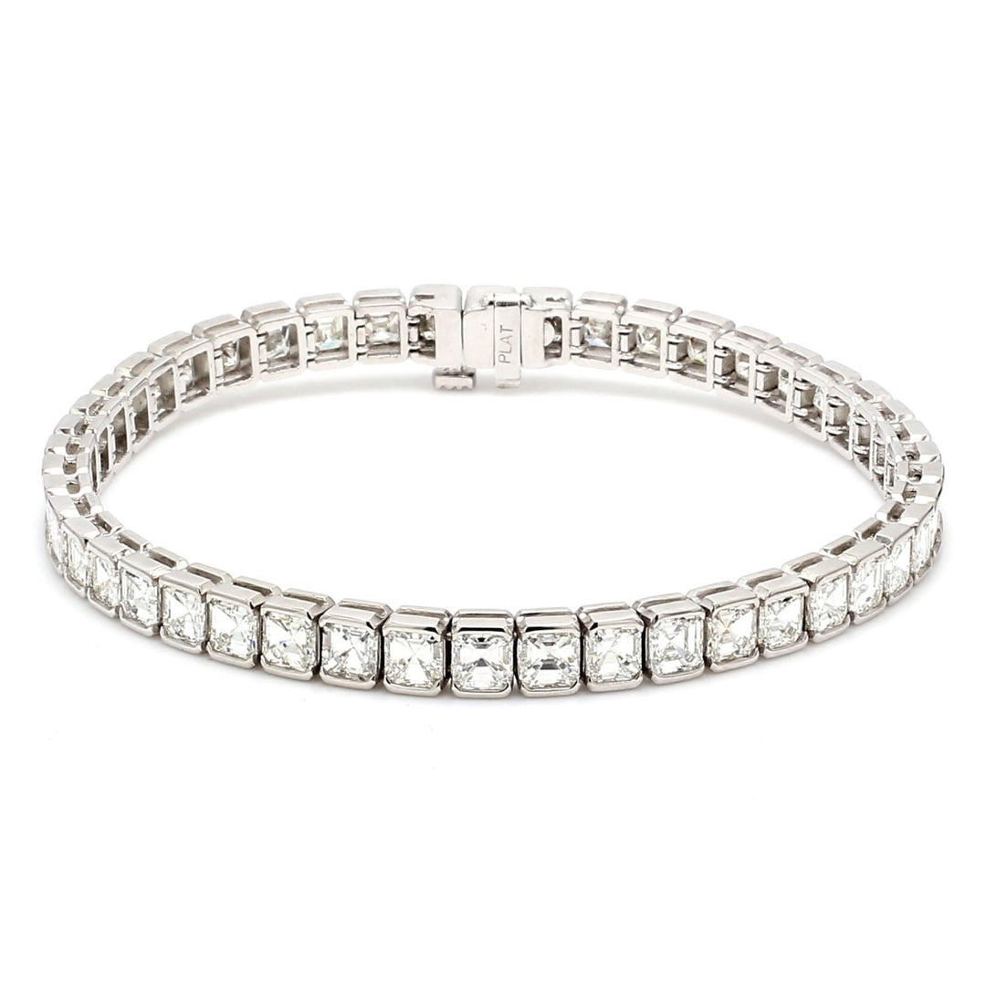 7"" Tennis bracelet in platinum with half bezel set (46) asscher cut diamonds.  D11.61ct.t.w.