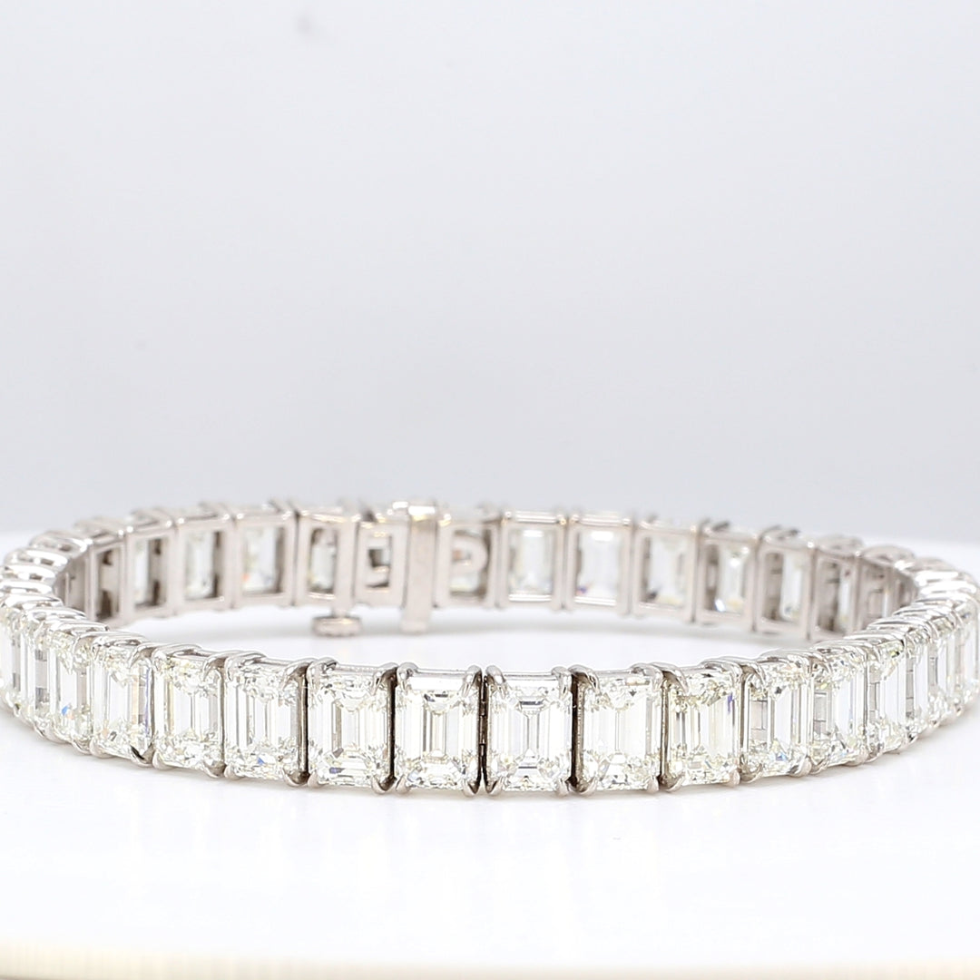 7"" Tennis bracelet in platinum with double basket set (38) emerald cut diamonds.  D29.55ct.t.w.