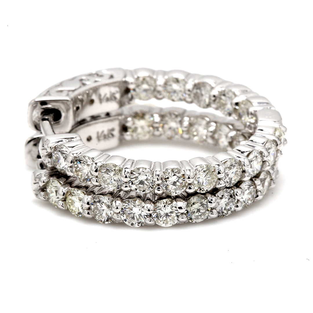 0.75"" Inside out hoop earrings with 4-prong set (30) round diamonds & with special spring lock.  D1.74ct.t.w.