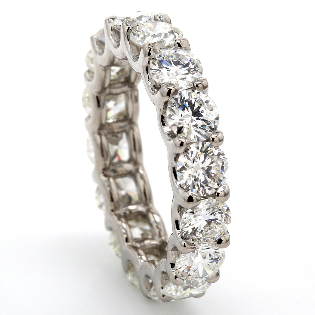 Eternity band with shared U-prong set (16) round diamonds.  D5.04ct.t.w.  Size 6