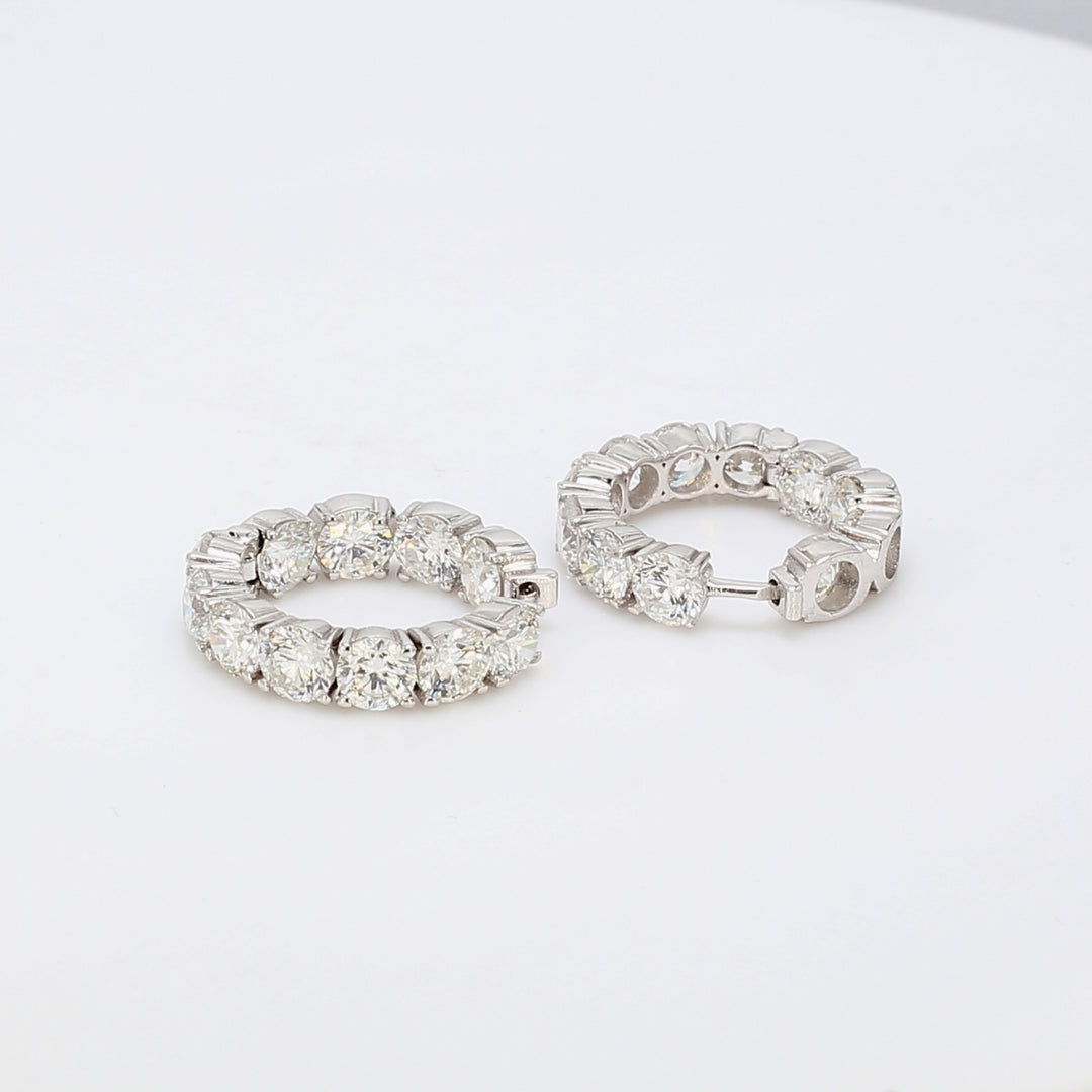 5/8"" Inside out hoop earrings with shared prong basket set round diamonds.  D5.33ct.t.w.