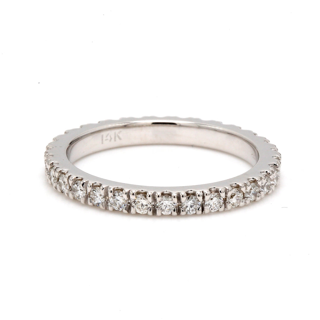 Eternity band with pre-set (23) round diamonds.  D0.92ct.t.w.  Size 6