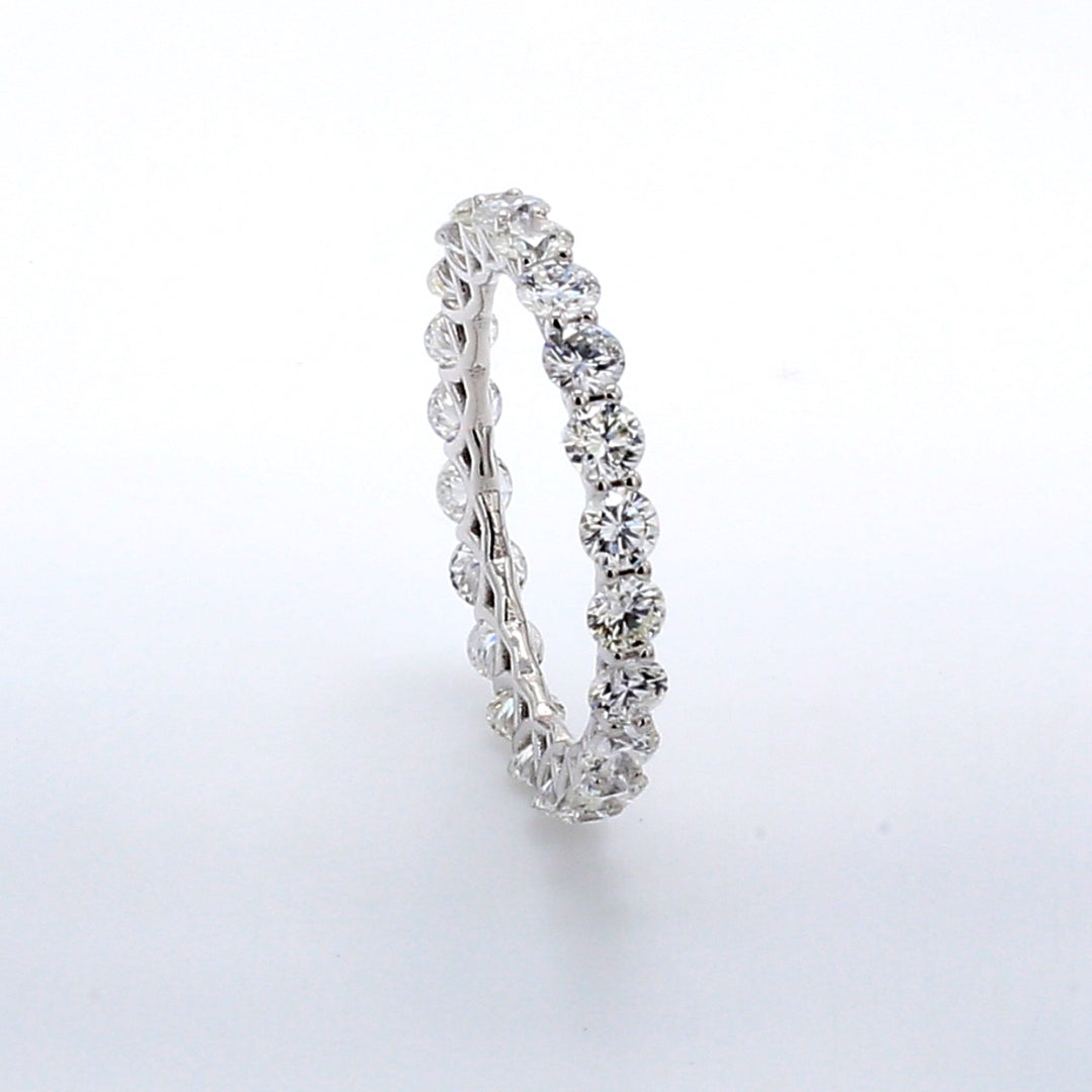 Eternity band with shared U-prong set (22) round diamonds.  D1.93ct.t.w.  Size 6
