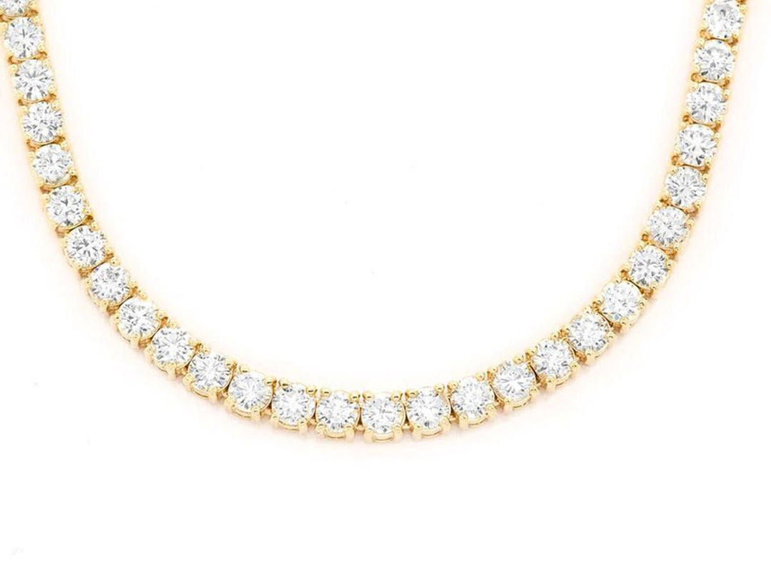 23"" Tennis necklace in yellow gold with 4-prong (139) round diamonds.  D35.30ct.t.w.