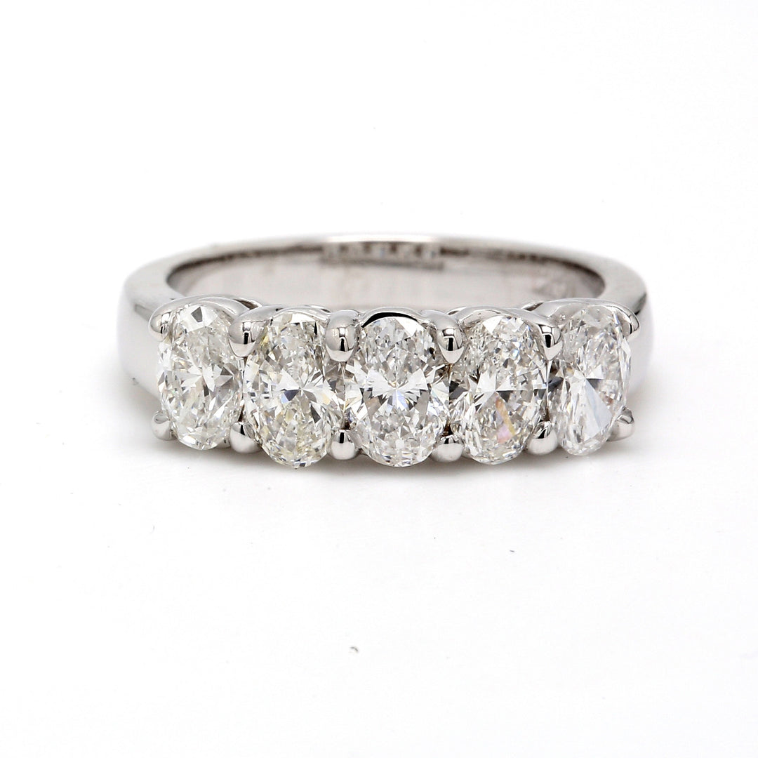 5-stone band with prong set oval cut diamonds.  D1.45ct.t.w.  Size 6.5