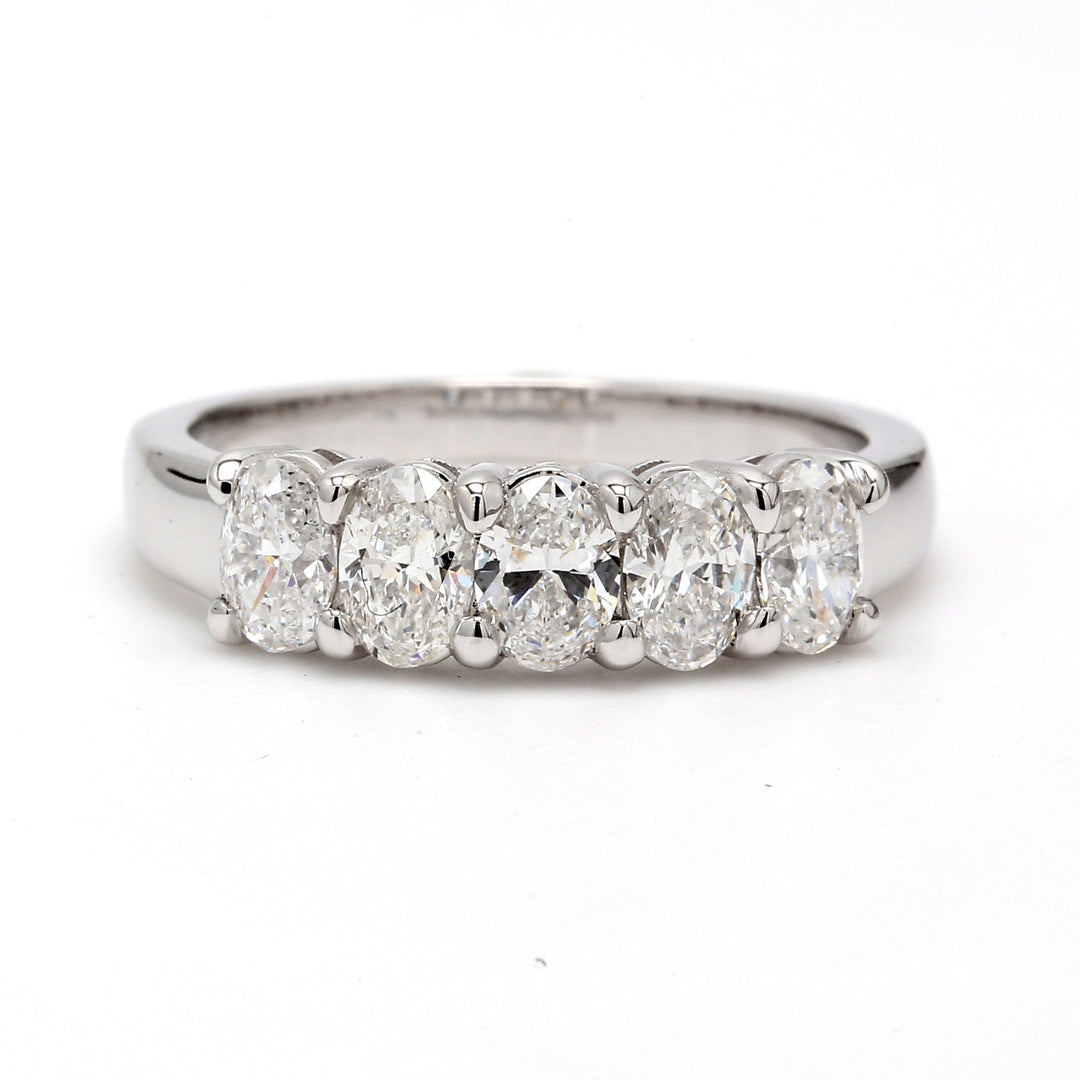 5-stone band with prong set oval cut diamonds.  D1.18ct.t.w.  Size 6.5