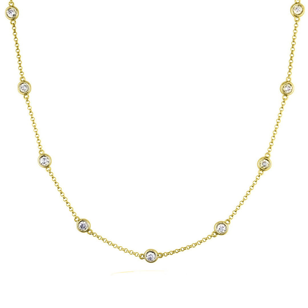 18"" Diamonds by the yard necklace in 14K YG with bezel set (10) round diamonds.  D2.18ct.t.w.