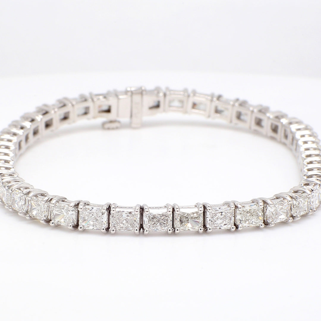 7"" Tennis bracelet east to west style in platinum with double basket prong set radiant cut diamonds.  D10.52ct.t.w.