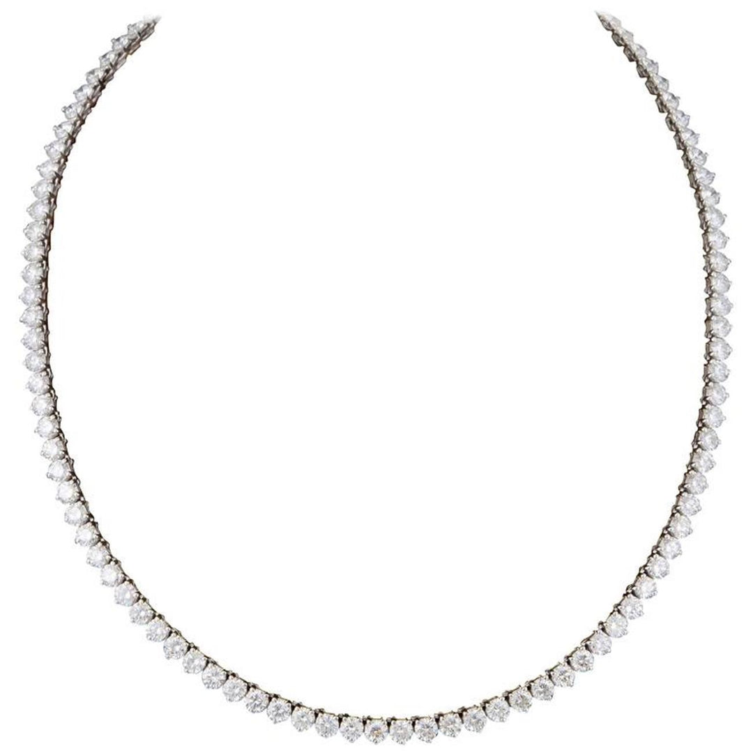 17"" Tennis necklace in 18K WG with 3-prong set (109) round diamonds.  D22.20ct.t.w.