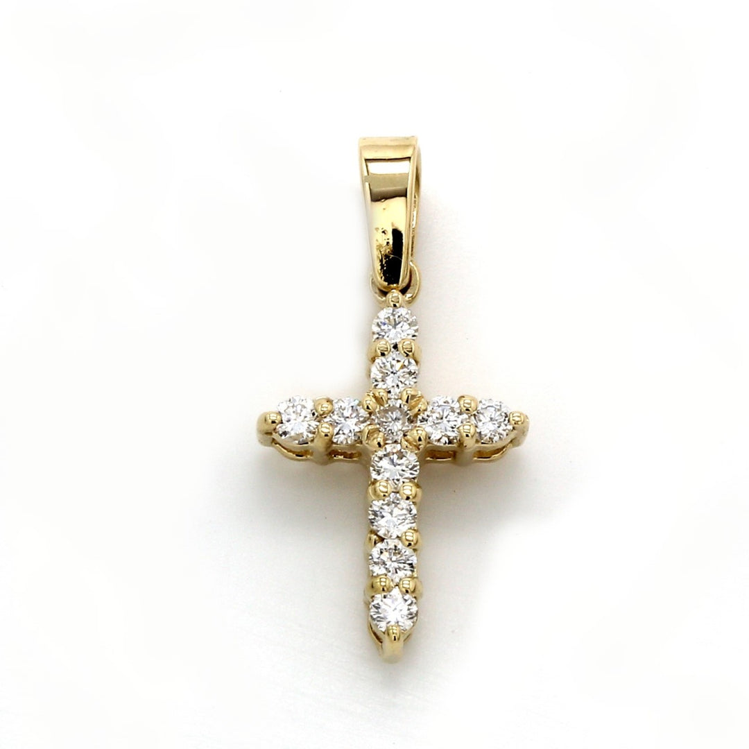 0.75"" Cross pendant in 14K YG with prong set round diamonds.  D0.33ct.t.w.