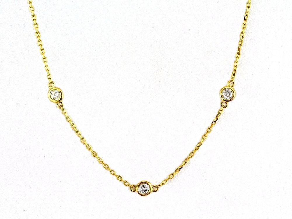 26"" Diamond by the yard necklace in 14K YG with bezel set (17) round diamonds.  D2.95ct.t.w.