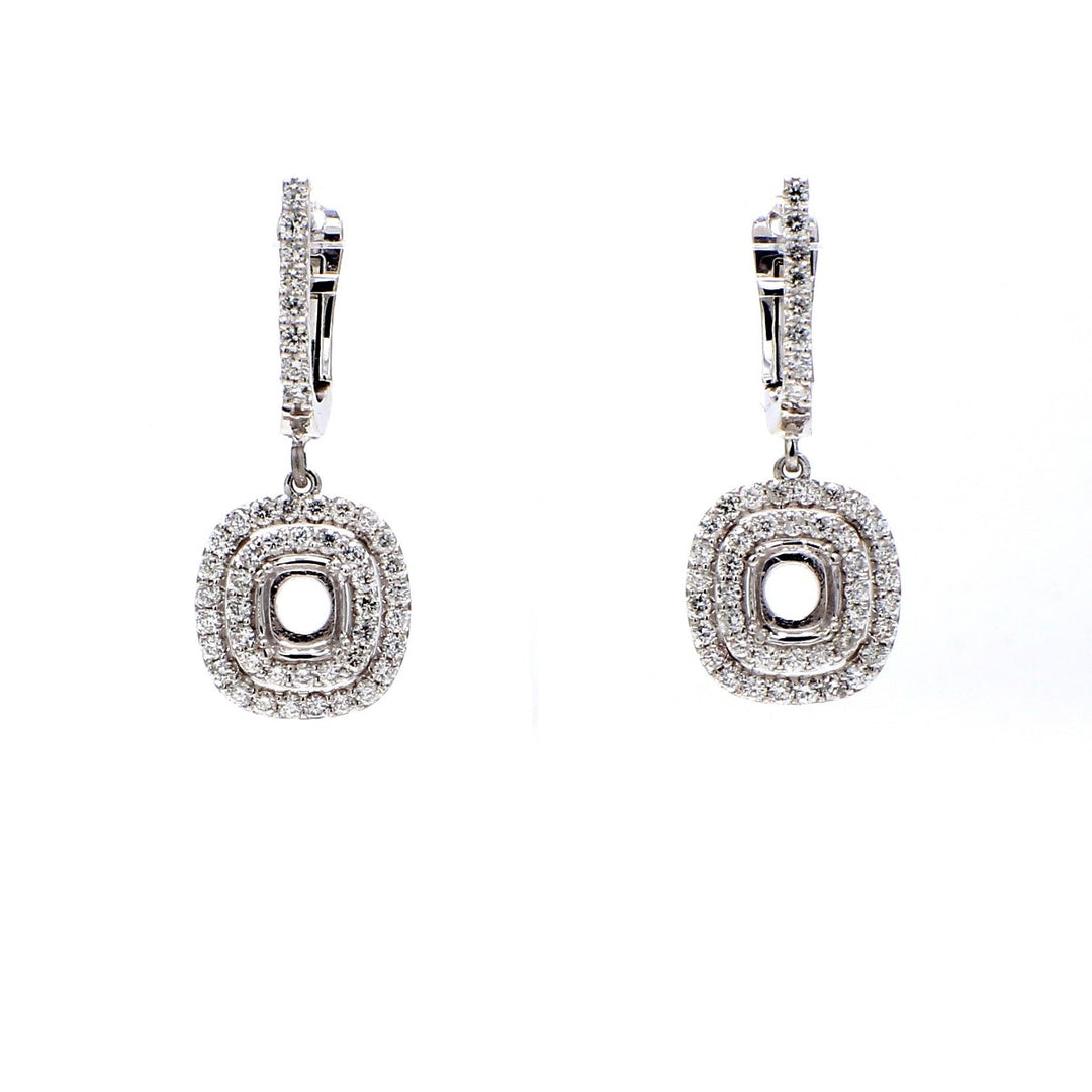 Halo dangling earrings with prong set round diamonds.  D1.45ct.t.w.