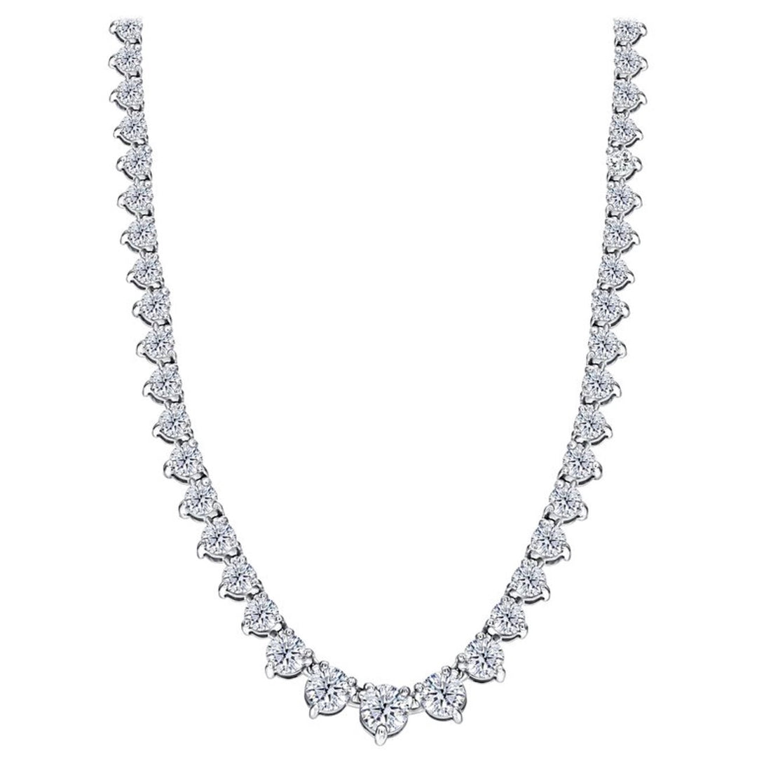 17.5"" Graduated tennis necklace with 3-prong set round diamonds.  D14.79ct.t.w.