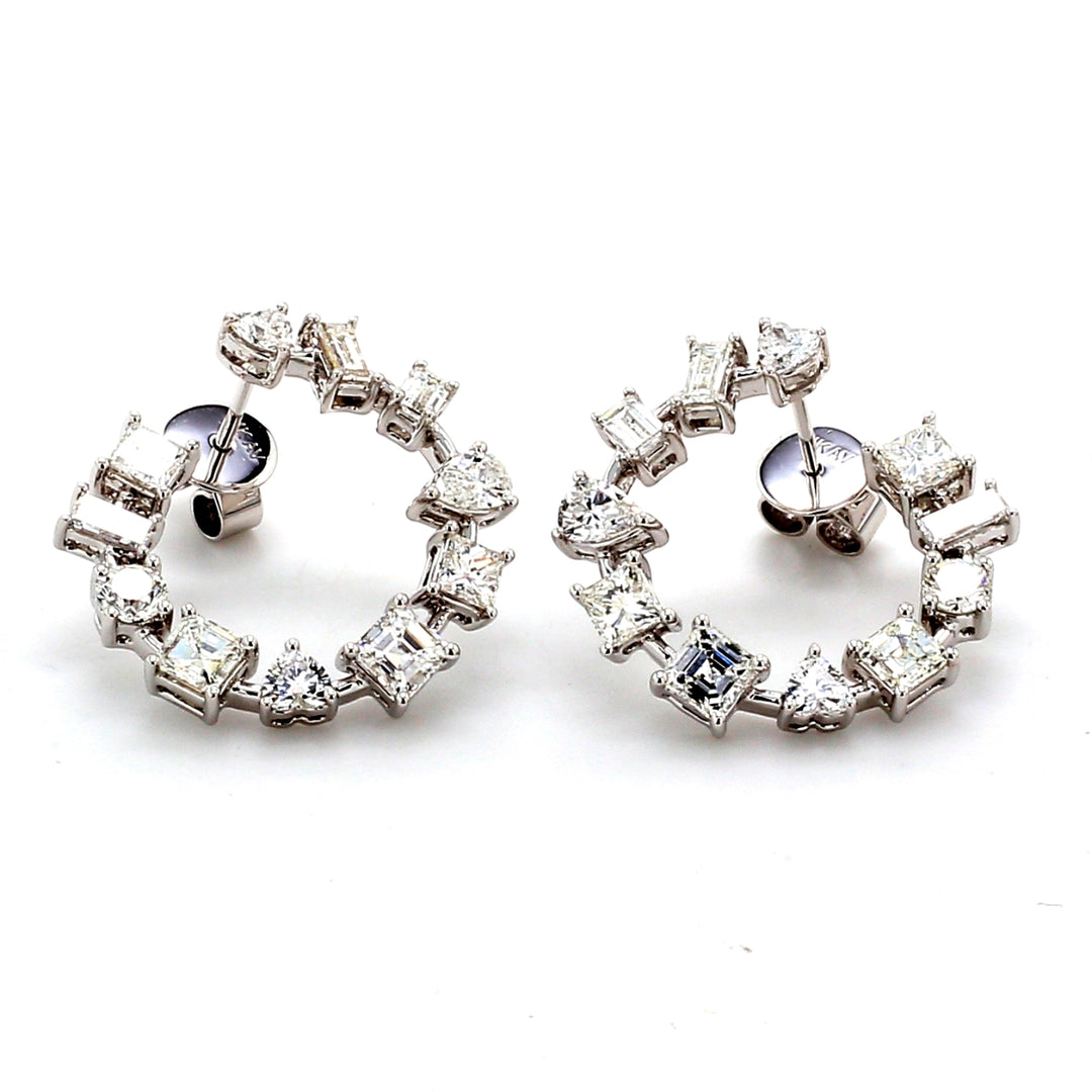0.75"" Hoop earrings with prong set assorted shape diamonds.  D4.12ct.t.w.