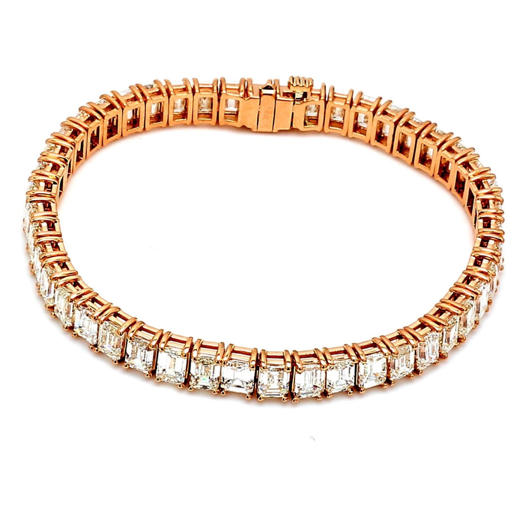 6.25"" Tennis bracelet in 18K RG with basket prong set (46) emerald cut diamonds.  D14.49ct.t.w.