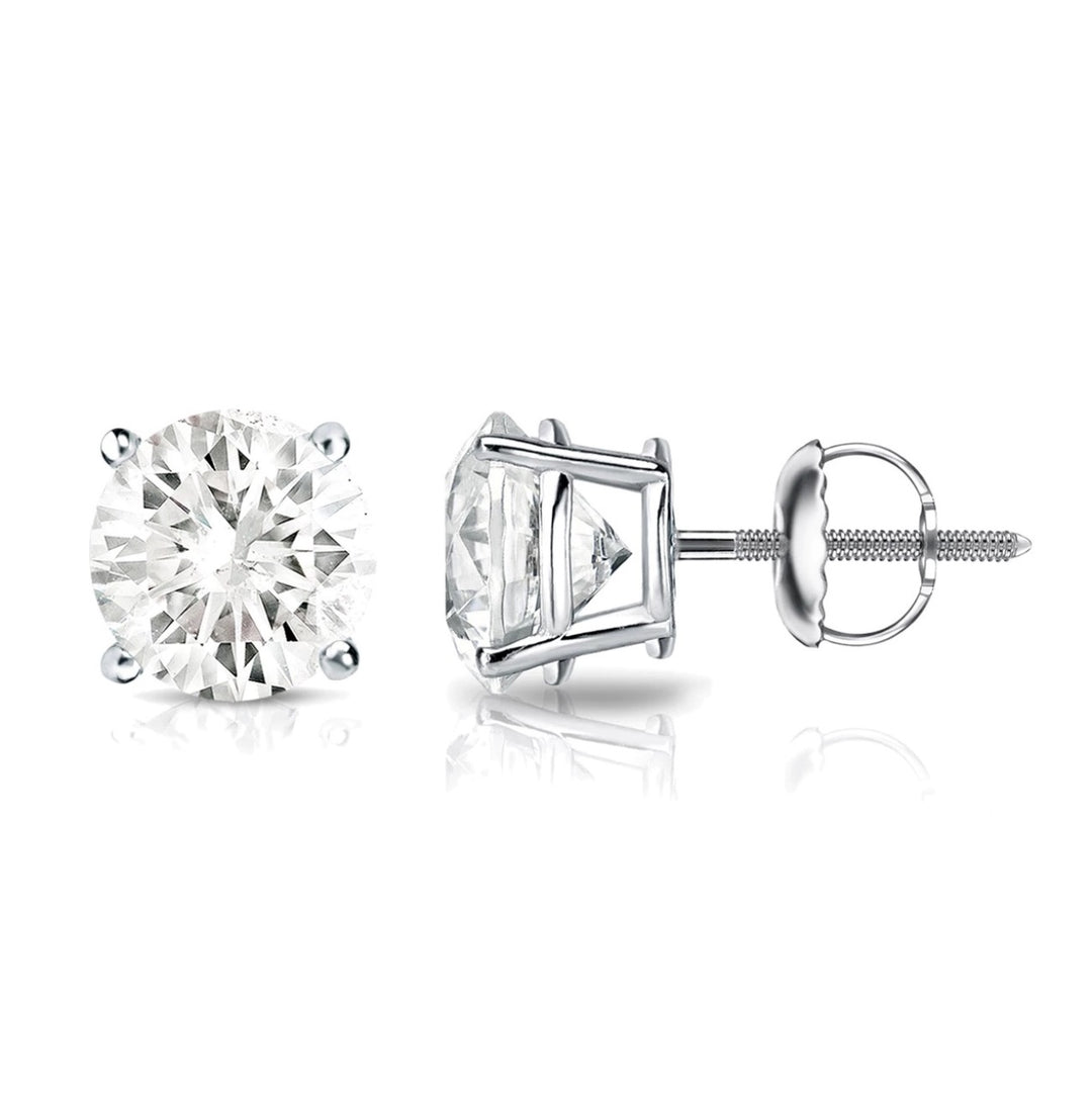 Screw back stud earring with 4-prong set USA certified I-J/VS2-SI1 round diamonds.  D3.00ct.t.w.