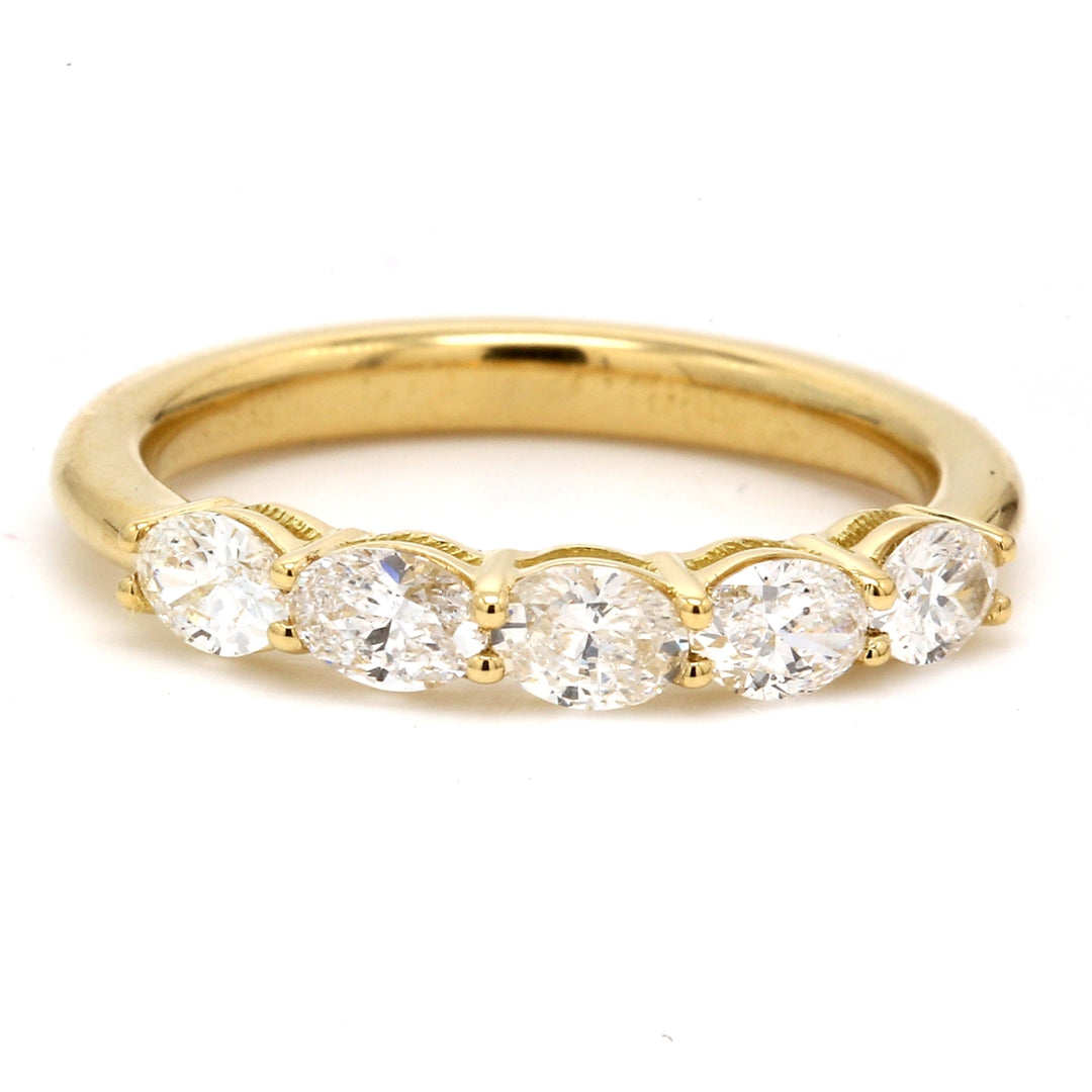 5-stone band east to west style in 18K YG with oval cut diamonds.  D0.83ct.t.w.  Size 7