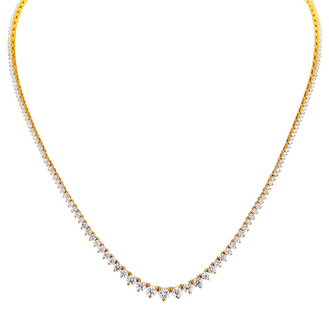 18"" Graduating tennis necklace in 14K YG with 3-prong set (244) round diamonds.  D7.06ct.t.w.  (Center 0.50ct.)