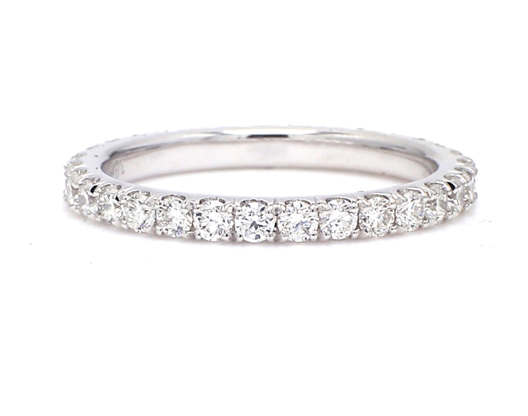Eternity band in 18K WG with U-prong set (30) round diamonds.  D0.87ct.t.w.  Size 6