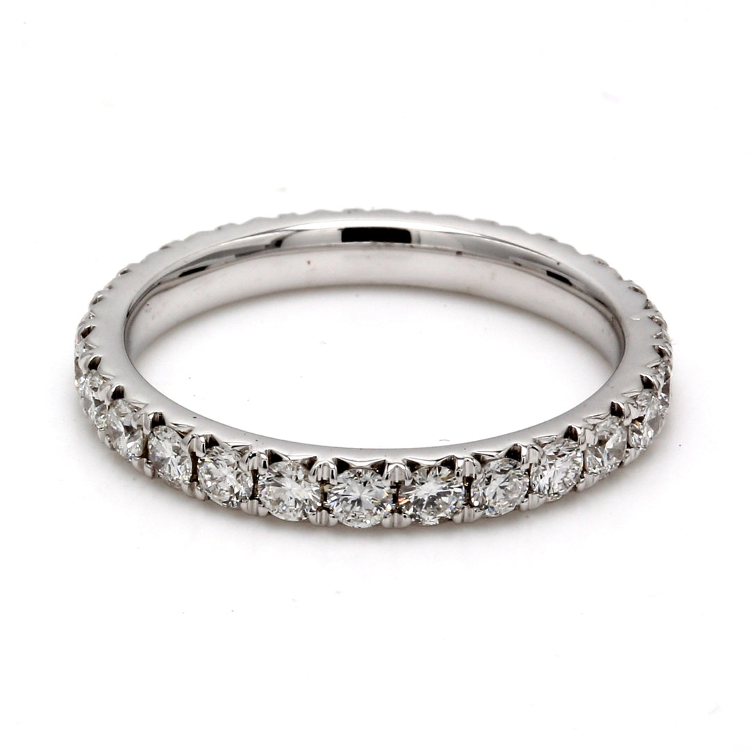 Eternity band in 18K WG with U-prong set (26) round diamonds.  D1.30ct.t.w.  Size 7
