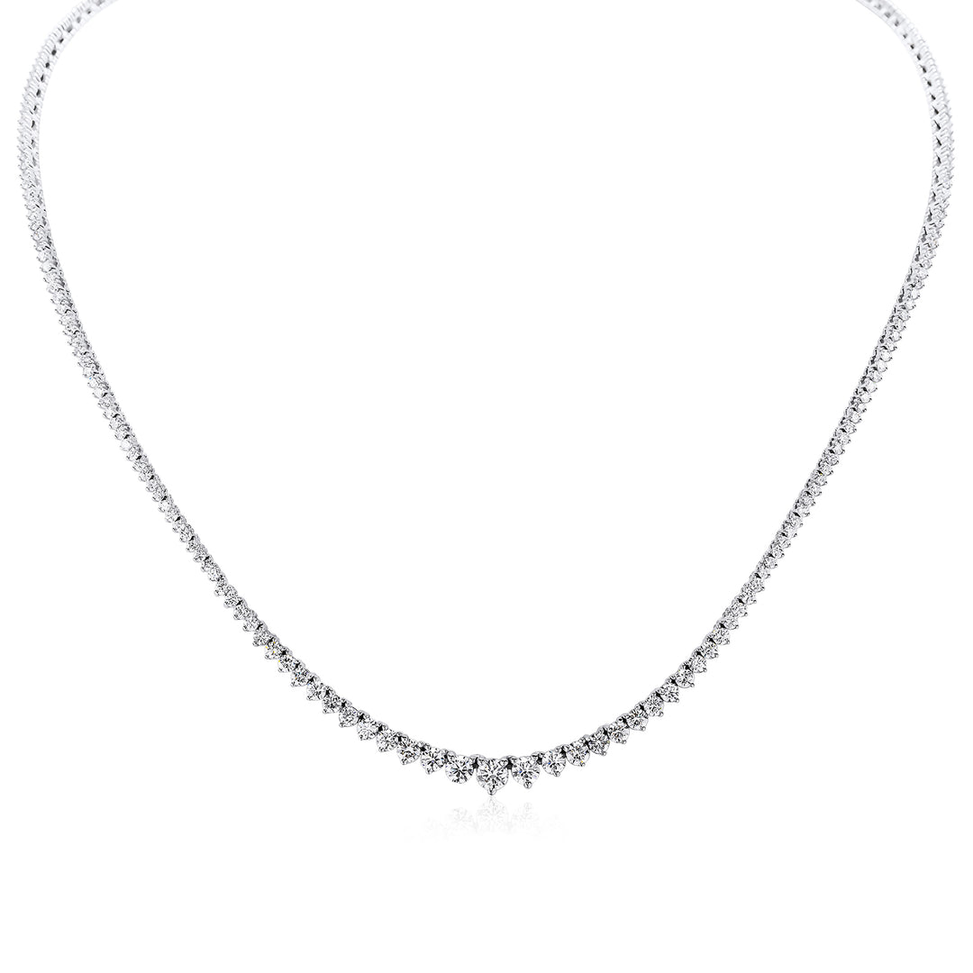 18"" Graduating half-way tennis necklace in 18K WG with 3-prong basket set (193) round diamonds.  D5.14ct.t.w.