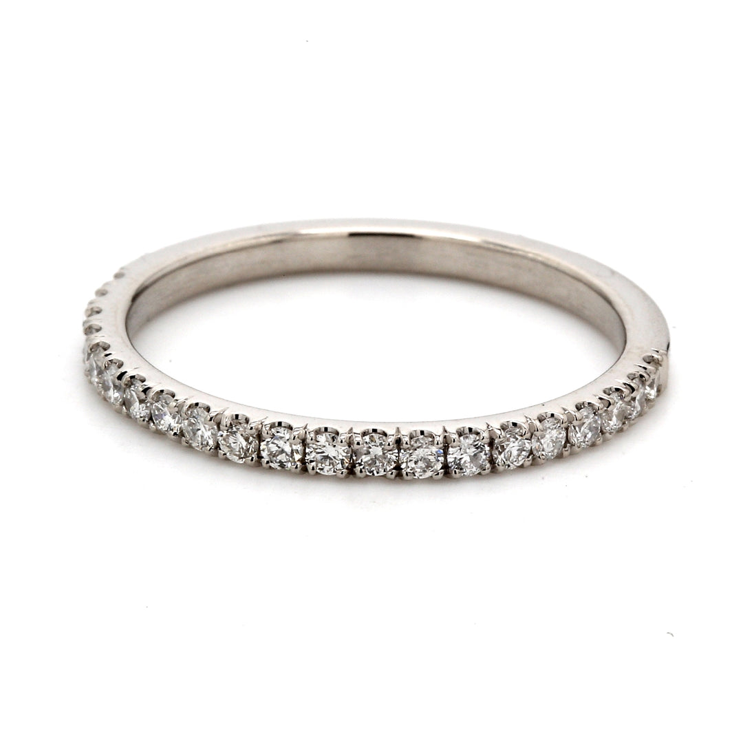Half way band with pave micro set (21) round diamonds.  D0.37ct.t.w.  Size 8.5