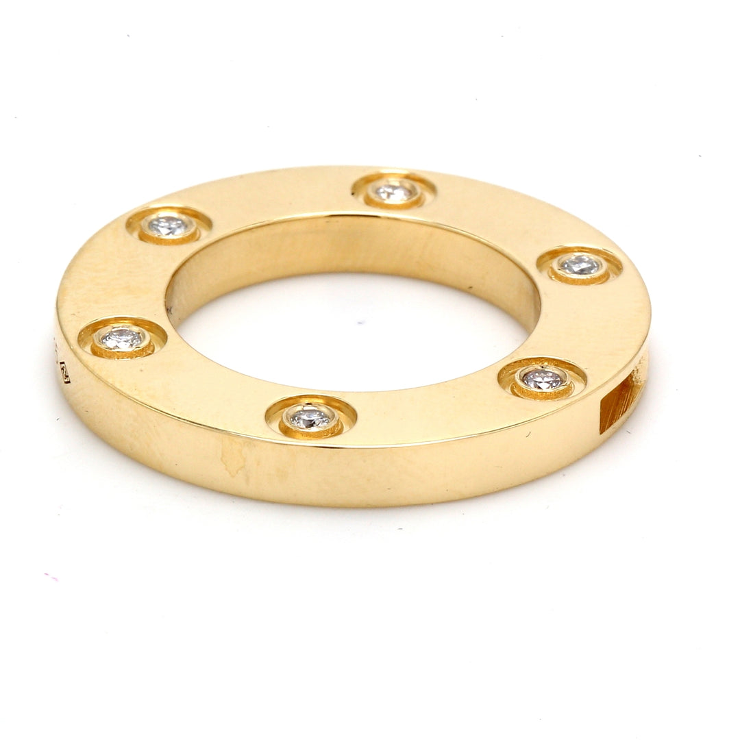 Love pendant in yellow gold with bezel set (6) round diamonds.  D0.11ct.t.w.