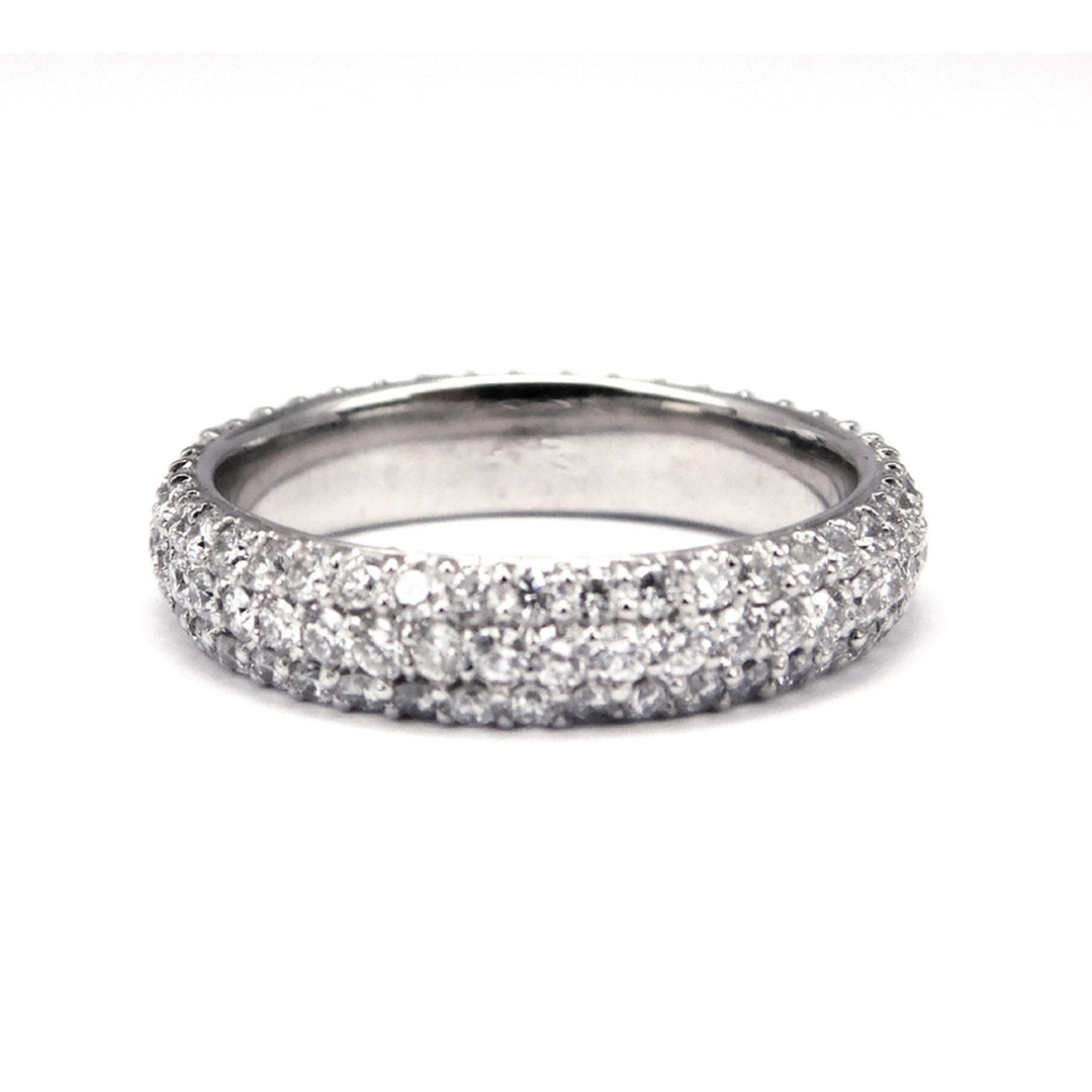 3-row eternity band in 18K WG with pave set (92) round diamonds.  D2.04ct.t.w.  Size 5.5